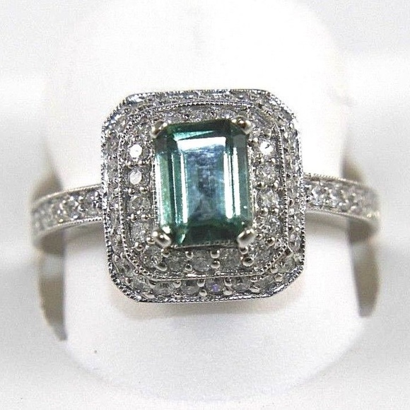Jewelry - Emerald Cut Tourmaline Ring w/Diamond Halo Ring WG